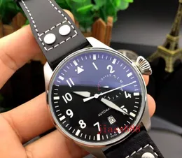 U1 أعلى درجة AAA الفاخرة مصمم ساعة الرجال التلقائي الميكانيكية الكبيرة الكلاسيكية الطيار الساعات 46 مللي متر Le Prince Sapphire Black Leather Wristwatches Montre de luxe