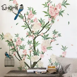 Affascinante adesivo per pareti di fiori di albicocche affascinante per soggiorni di albero di albero uccelli decalcomania di divano camera da letto decorazione arte t200601294g