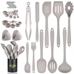 Cookware Parts Kitchen Set 16 Pieces Khaki Spot Silicone Kitchen Eware Measuring Cup Spoon Tool BBQ Cooking 221114