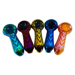 Smoking glass pipe electro-plating hand spoon pipes fancy colorful tobacco pipes wholesale