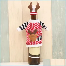 Juldekorationer Julen Reindeer Wine Bottle Er Knit Cartoon Case Bag For Decorations Home Decor Drop Delivery Garden Festiv DH9U8