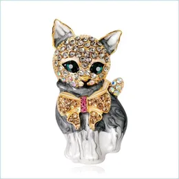 Pins Brooches Enamel Diamond Cat Brooch Pins Animal Design Business Suit Top Dress Co For Women Men Fashion Jewelry Drop Delivery Dhkdm