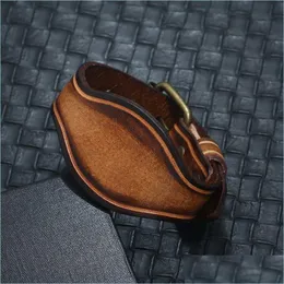 Bangle Watch Shape Pin Buckle Belt Cattlee Leather Bangle Cuff Bracciale regolabile Wristand per uomo Donna Gioielli moda Drop Deliv Dhjd7