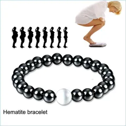 Perlen Magnetische Hämatit Armband Punkt Weißer Stein Perlen Stränge Armband Armreif Manschette Für Frauen Herren Powerfashion Schmuck Drop De Dh9Gd