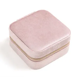 Travel Velvet Jewelry Box With Mirror Gifts Case For Women Girls Small Portable Organizer Zipper Boxes For Rings Earrings Necklaces