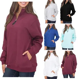 qnpqyx Damen-Herbst-Fleece-Kapuzenpullover, Sherpa-Pullover, Sweatshirt, übergroß, V-Ausschnitt, Reißverschluss, Pullover, Langarm-Tops, 5 Farben