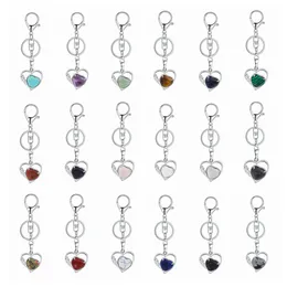 Wholesales Silver Key Chain Associory Keys Natural Healing Crystal Hollow Heart Stone Keychain for Bag Car Key Rings