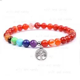 Tree of Life Charm Natural Stone Bracelets Bracelets Strand Yoga 7 Chakra Ametyst Tiger Eye Turkusowa bransoletka dla kobiet biżuteria modowa