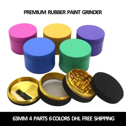 unique rubber paint herb grinders smoking accessories aluminum zinc alloy 63mm 4 part metal herbal grinders for bong dab oil rig