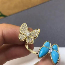 Anel de designer jóias borboleta anéis bling zircão cúbico 18k banhado a ouro hiphop abertura anel feminino luxo casamento jóias yq