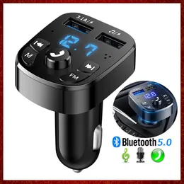 빠른 자동차 충전기 FM 송신기 Bluetooth 5.0 핸즈프리 무선 자동차 듀얼 자동차 충전 자동 무선 변조기 MP3 어댑터 충전 자동차 전자 장치 무료 배