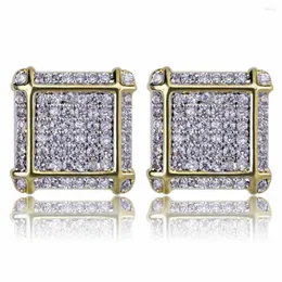 Stud Earrings 11mm Micro Paved Cubic Zirconia Bling Iced Out Square For Men Hip Hop Fashion Rapper Jewelry Gifts Gold