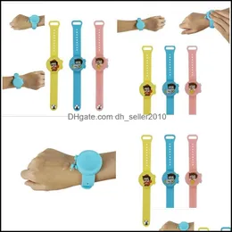 Itens de novidade sile pulseira moda relógio de desinfetante para as mãos pulseiras portáteis para crianças lavar forma redonda mistura cor segura 15ak f2 dr dhm2q