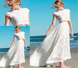 2019 Sexy Twopieces Bohemian Wedding Dresses Lace Crop Top Vintage High Low Boho Beach Bridal Grow Custom Made Plus Size Wedding 8513496