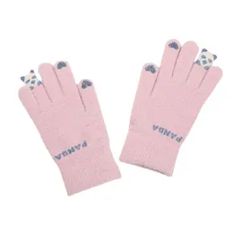 Frauen Winter Textile Touchscreen verdicken warme gestrickte Handschuhe Panda Stretchhandschuh Imitation Wolle Vollfinger Outdoor Skifahren rrc433