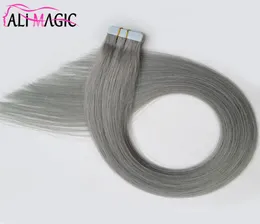 Virgin Remy Grey Tape in Human Hair Extensions Silver 100g 40pcs Brasiliana peruviana Indiana Malesia trame di trame PU Capelli 2956330