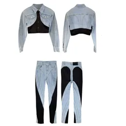 Jeans femininos Getspring mulheres perneiras vintage retchwork cal￧as de jeapis apertadas cor correspondendo cal￧as femininas longas outono 221115