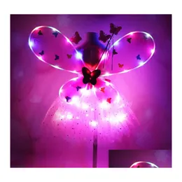 Andere Event Party Supplies Mädchen LED Schmetterlingsflügel Set mit Glow Tutu Rock Fee Zauberstab Stirnband Prinzessin Light Up Party Karneval Dhxe9