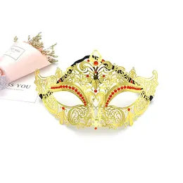 Kutego żelaza opaska z opaską metalową pustą maskę Diamond Mask Masquerade Half Face Wedding Party