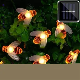 Garden Decorations Solar Powered Cute Honey Bee Led String Fairy Light 20leds 50leds Outdoor Fence Patio Christmas Garland Lights 221116