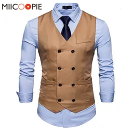 Mens Vests Brand Dress for Men Casual Slim Fit Suit Vest Double Breasted Waistcoat Gilet Homme Formell Business Jacket XXL 221117