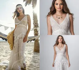 Rish Bohemian Wedding Dresses v Neck Lace Lace Sequins Sweep Train Design Design Beach Wedding Dress Custom Made A Boho Bri2518735