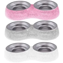 Dog Bowls Feeders Double Pet Bling Cat Food Water Feeder Stainless Steel Feeding Supplies Pets Accessories 221114