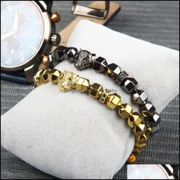 Charm armband m￤n panther cz armband grossist 8mm natursten p￤rlor med gr￶na och svarta leopard rame rostfritt st￥l smycken dhokz