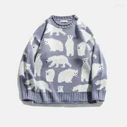 Men's Sweaters Men Sweater Vintage Polar Bear Pattern Hip Hop Streetwear Harajuku O-neck Oversize Pullover Sweter Acrylic Casual Male