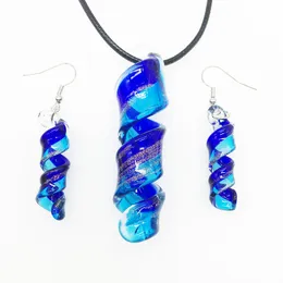 1 набор подвесной ожерелье Серьки, набор китайского стиля ретро темно -синий спиральный глазурный глазур