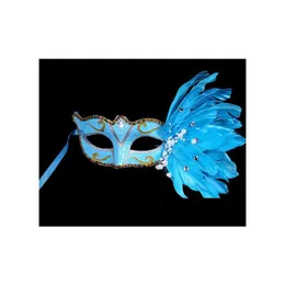 Party Masks Colored Ding Feather Gem Pearl Mask Luxury Women Halloween Mardi Gras Carnival Easter Christmas Event Party Costume Drop Dhaum