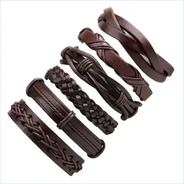 Cuff 6Pcs/Set Leather Bracelet Weave Mtilayer Wrap Bracelets Adjustable Wristbands Bangle Cuff For Women Men Fashion Jewelry Drop Del Dhnpt