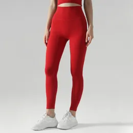 2022 LULULEMENS YOGA PANTS Hög elastisk naken Feeling Peach Hip ingen förlägenhetstrån Stängande dubbelsidig borstad sportkondition Pantsdd