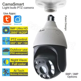 Dome Camera's CAMNSMART 5MP Tuya Smart Outdoor Light Bulb Camera WiFi IP PTZ Color Night Vision Home Security Auto Track Video Surv