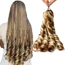 Curl a spirale Peli intrecciati da 24 pollici di ricci francesi sintetici estensioni di capelli all'uncinetto ombre per donne nere bionde peli ad onda afro sciolte