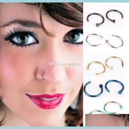 Nose Rings Studs Stainless Steel Nose Ring C Shape Body Piercing Hoop Women Jewelry Fashion Gift Drop Delivery Dhzva
