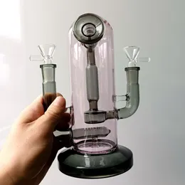 Boquilla doble Bong de vidrio Cachimbas con base gruesa Reciclador de agua Aceite Dab Rig Percolador en línea Pipas para fumar
