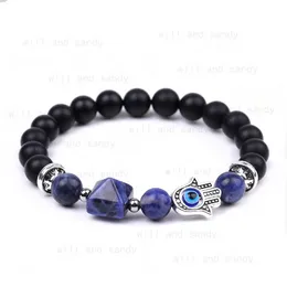 Pyramid Beaded Bracelet Strand Natural Stone Aventurine Amethyst Rose Quartz Tiger Eye Sodalite Blue Eye Palm Charm Bracelets Women Men Fashion Jewelry