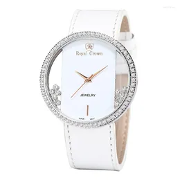 Wristwatches Luxury Rhinestones Clear Women's Watch Japan Quartz Hours Fine Fashion Leather Bracelet Girl's Birthday Gift Royal