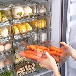 Garrafas de armazenamento gavetas empilháveis ​​alimentos Conrainer refrigerador geladeira vegetal organizador de frutas caixas de suco de suco garrafa de garrafa de grande capacidade