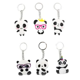 Panda Nyckelringar PVC Silikon Tecknad Nyckelring Hänge Kreativ present Nyckelring Nyckelring 6 stilar