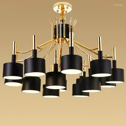 Chandeliers Modern Gold Metal Led Lighting Black/White Shades Living Room Pendant Chandelier Lights Bedroom Hanging Light