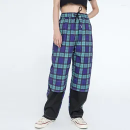 Pantaloni da uomo Harajuku retrò a quadretti abbinati a colori con coulisse cargo pantaloni larghi oversize patchwork dritti e traspiranti per uomo e donna