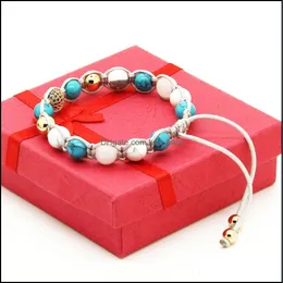 Charm Bracelets Wholesale 10Pcs/Lot White Howlite Marble Turquoise Stone Beads With 9Mm Blue Micro Paved Cz Rame Bracelet Drop Deliv Dhr0R