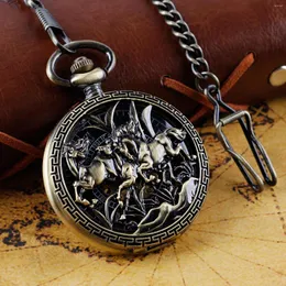 Orologi da taschino Retro Pentium Horse Handsome Mechanical Custom Vintage Hollow Mens Hand Wind Fob Watch Reloj De Bolsillo