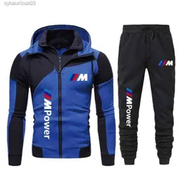 2 Pieces Sets Tracksuit Bmw Power Print Men Hooded Sweatshirt Pants Pullover Hoodie Sportwear Suit Sports Clothe