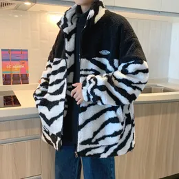 Men's Down Parkas Privathinker Winter Lamb Wool Jackets Men Zebra Pattern Thicken Warm Coats Stand Collar Male Loose Harajuku Outerwear 221116