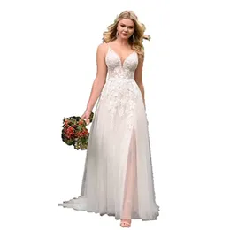 Lace Tulle A Line Wedding Dress Sexy See من خلال Boho Beach Spaghetti Straps Bridal Dontraps High Fliques Bohemian Vestido de Novia Fashion 2023