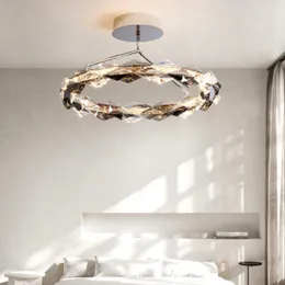 Lampadari Moderni 3 luci dimmerabili Lampadario a soffitto Camera da letto Illuminazione a led Semi Lampada a sospensione Luxury Grey Clear Crystal