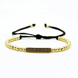 Charm Bracelets Top Quality Men Women Jewelry 4Mm Copper Beads Black Cz Curved Long Tube Bar Braided Rame Bracelets Drop Delivery Dhjty